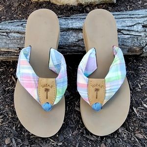 ELIZA B. ♡ Super-Sweet 'n Cute Pastel Plaid 'n Leather Flip Flop Thong Sandals 5